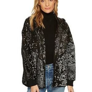 BLANKNYC Silver Sequin Bomber Jacket in Black Light NEW
